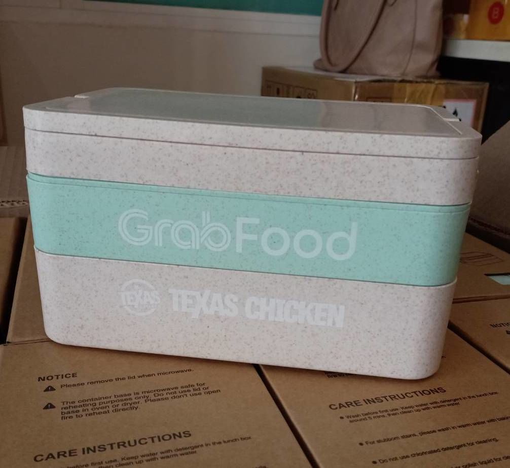 กล่องใส่อาหาร 3 ชั้น วัสดุจากฟางข้าว พรีเมี่ยม (Grab Food)